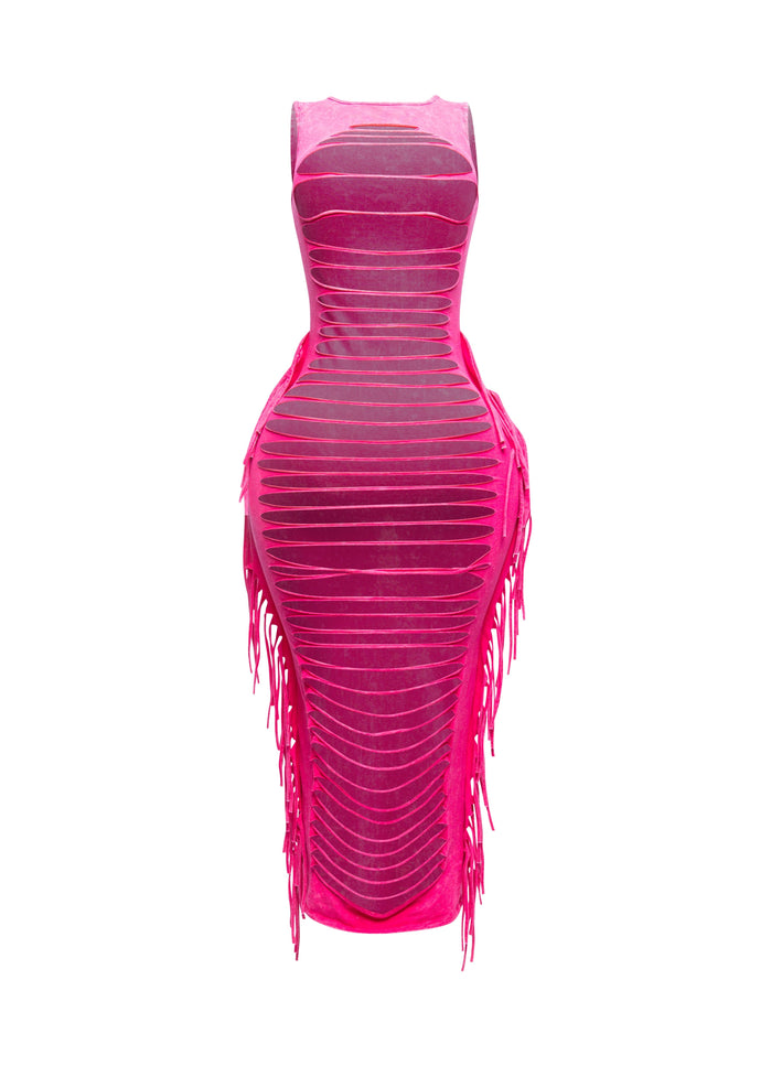 Fringe cut out maxi dress - Muvin 