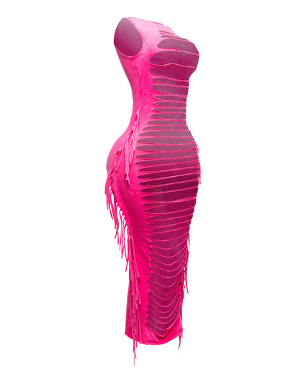 Fringe cut out maxi dress - Muvin 