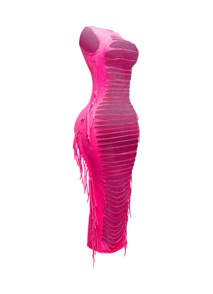 Fringe cut out maxi dress - Muvin 