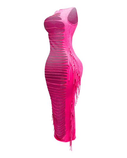 Fringe cut out maxi dress - Muvin 