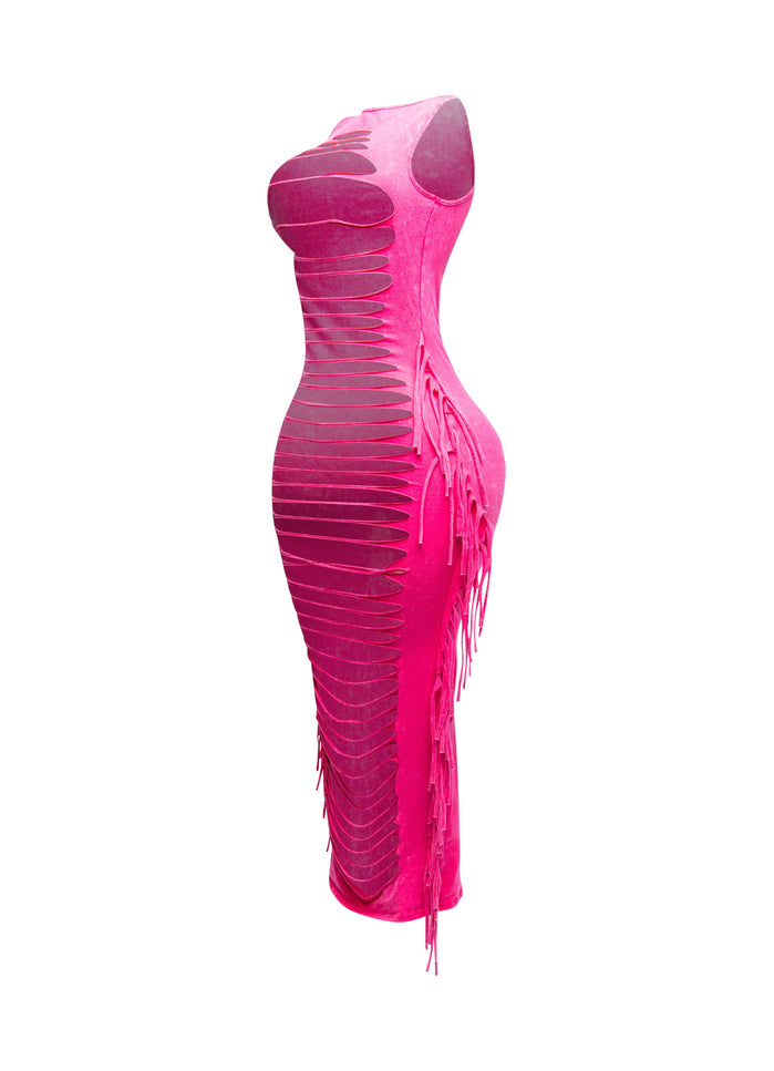 Fringe cut out maxi dress - Muvin 