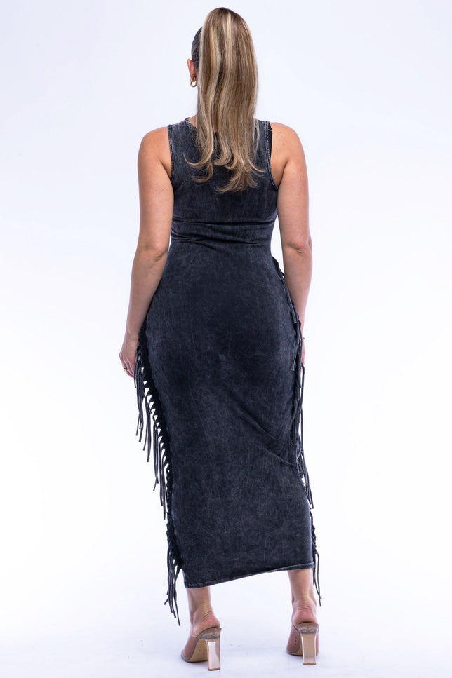 Fringe cut out maxi dress - Muvin 