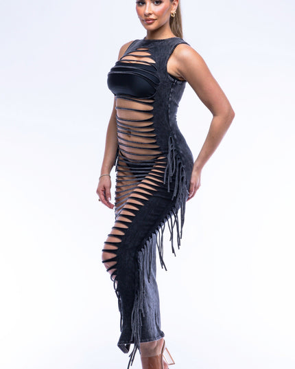 Fringe cut out maxi dress - Muvin 