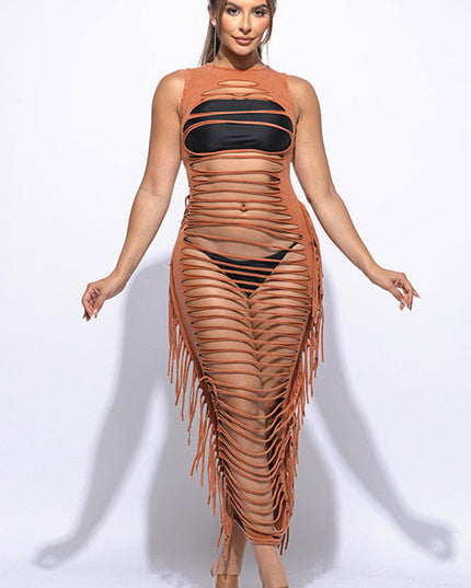 Fringe cut out maxi dress - Muvin 