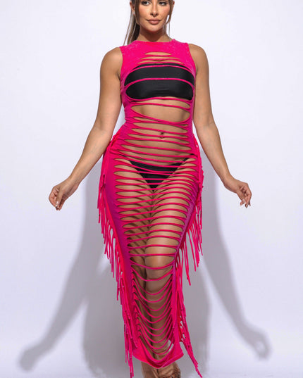 Fringe cut out maxi dress - Muvin 