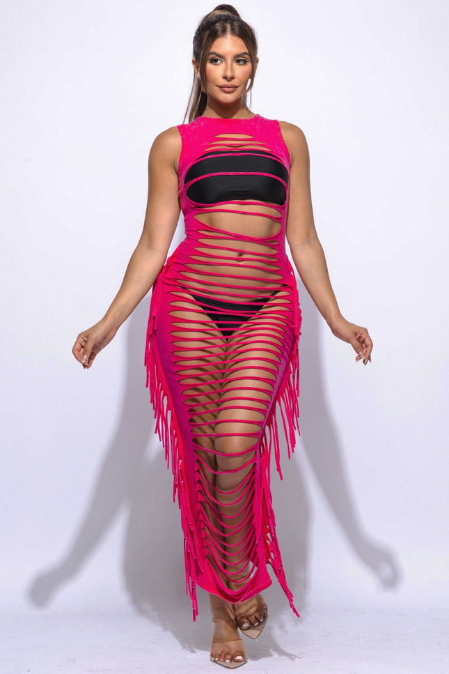 Fringe cut out maxi dress - Muvin 