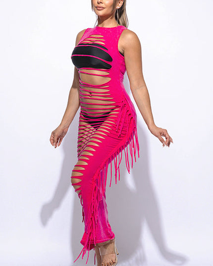 Fringe cut out maxi dress - Muvin 