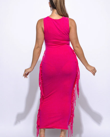Fringe cut out maxi dress - Muvin 