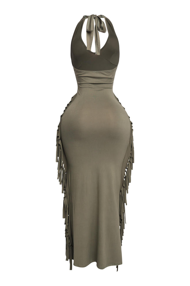Fringe Theory Halter Maxi Dress. - Muvin 