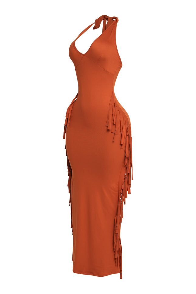 Fringe Theory Halter Maxi Dress - Muvin 