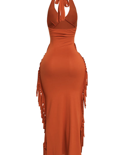 Fringe Theory Halter Maxi Dress - Muvin 