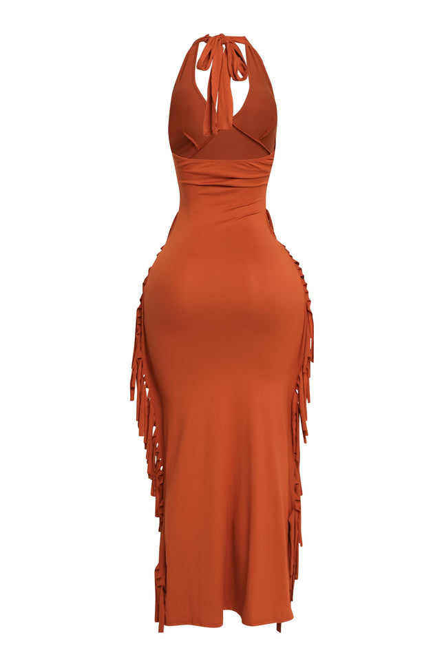 Fringe Theory Halter Maxi Dress - Muvin 