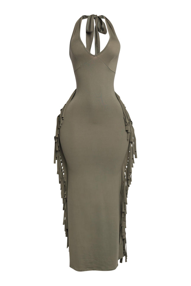 Fringe Theory Halter Maxi Dress - Muvin 