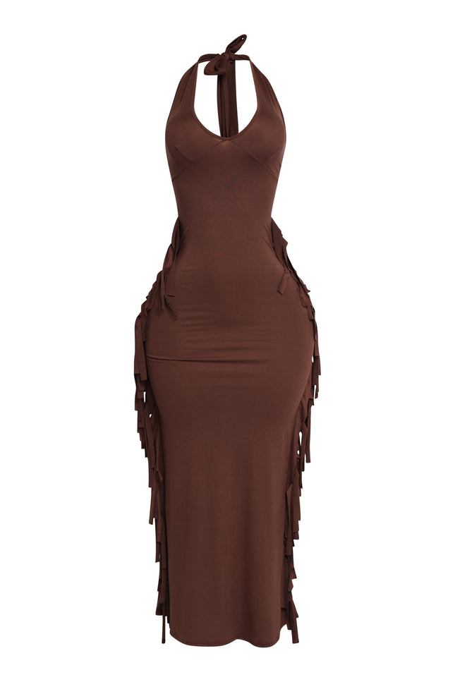 Fringe Theory Halter Maxi Dress - Muvin 