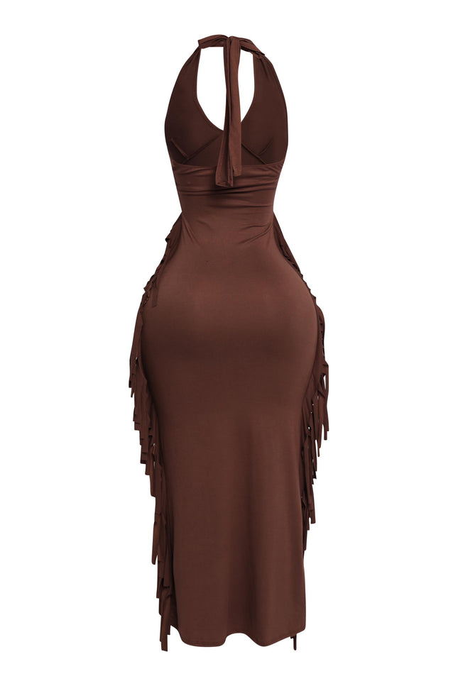 Fringe Theory Halter Maxi Dress - Muvin 