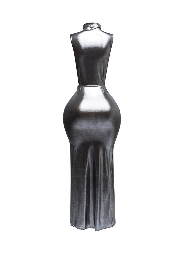 MOCK NECK AND TIED WAIST DRESS - Muvin 