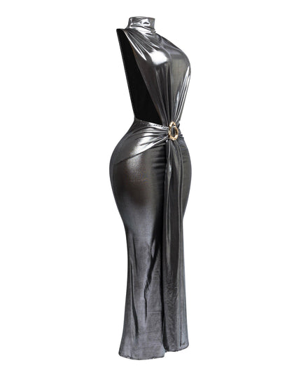 MOCK NECK AND TIED WAIST DRESS - Muvin 