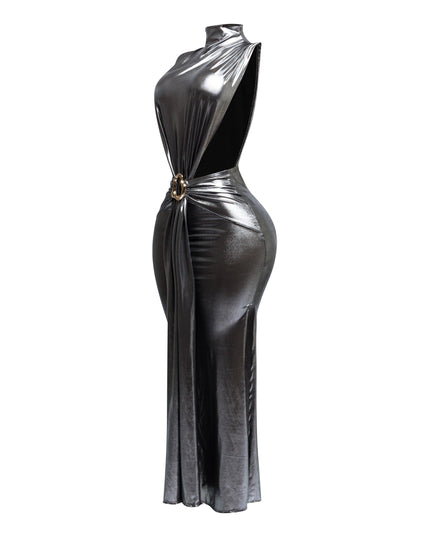 MOCK NECK AND TIED WAIST DRESS - Muvin 