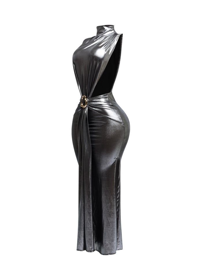 MOCK NECK AND TIED WAIST DRESS - Muvin 