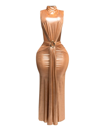 MOCK NECK AND TIED WAIST DRESS - Muvin 