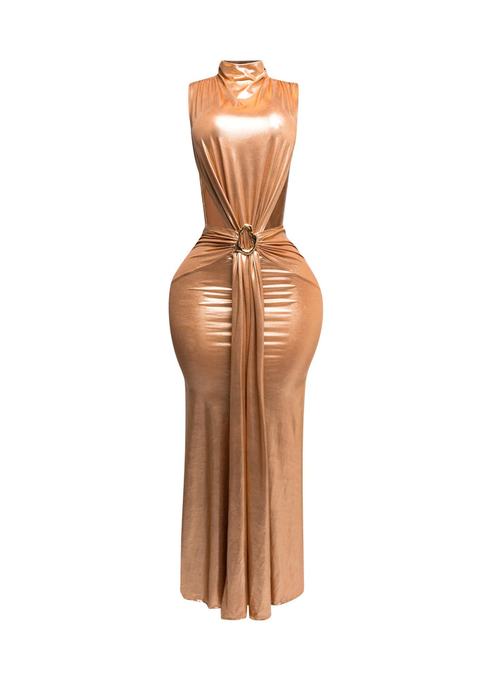 MOCK NECK AND TIED WAIST DRESS - Muvin 