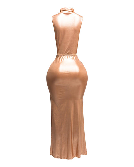 MOCK NECK AND TIED WAIST DRESS - Muvin 