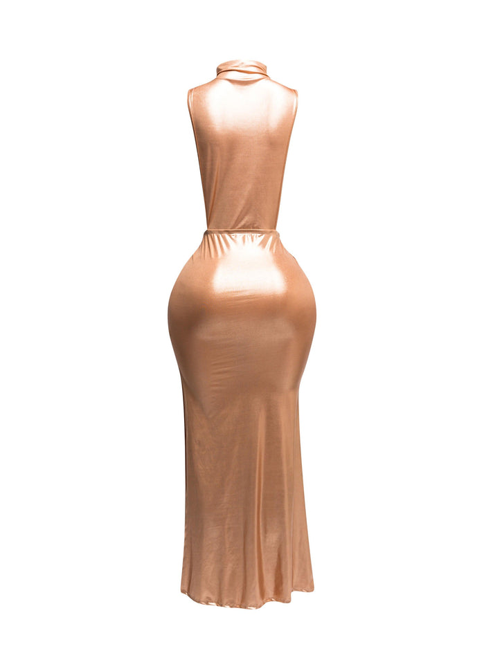 MOCK NECK AND TIED WAIST DRESS - Muvin 