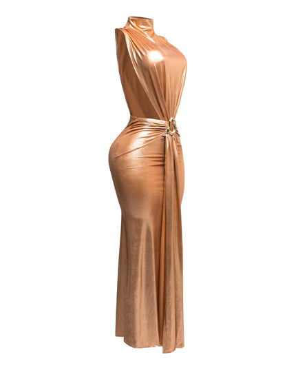 MOCK NECK AND TIED WAIST DRESS - Muvin 