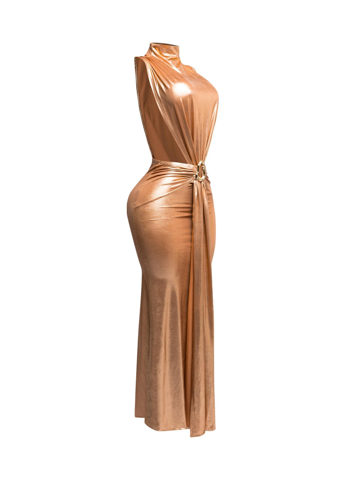 MOCK NECK AND TIED WAIST DRESS - Muvin 