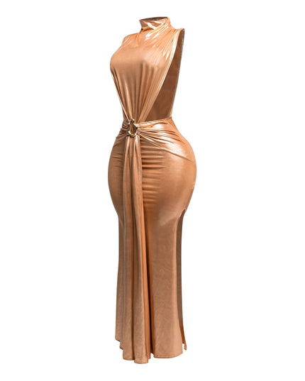 MOCK NECK AND TIED WAIST DRESS - Muvin 