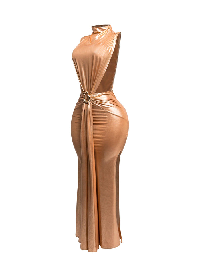MOCK NECK AND TIED WAIST DRESS - Muvin 