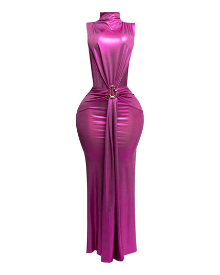 MOCK NECK AND TIED WAIST DRESS - Muvin 