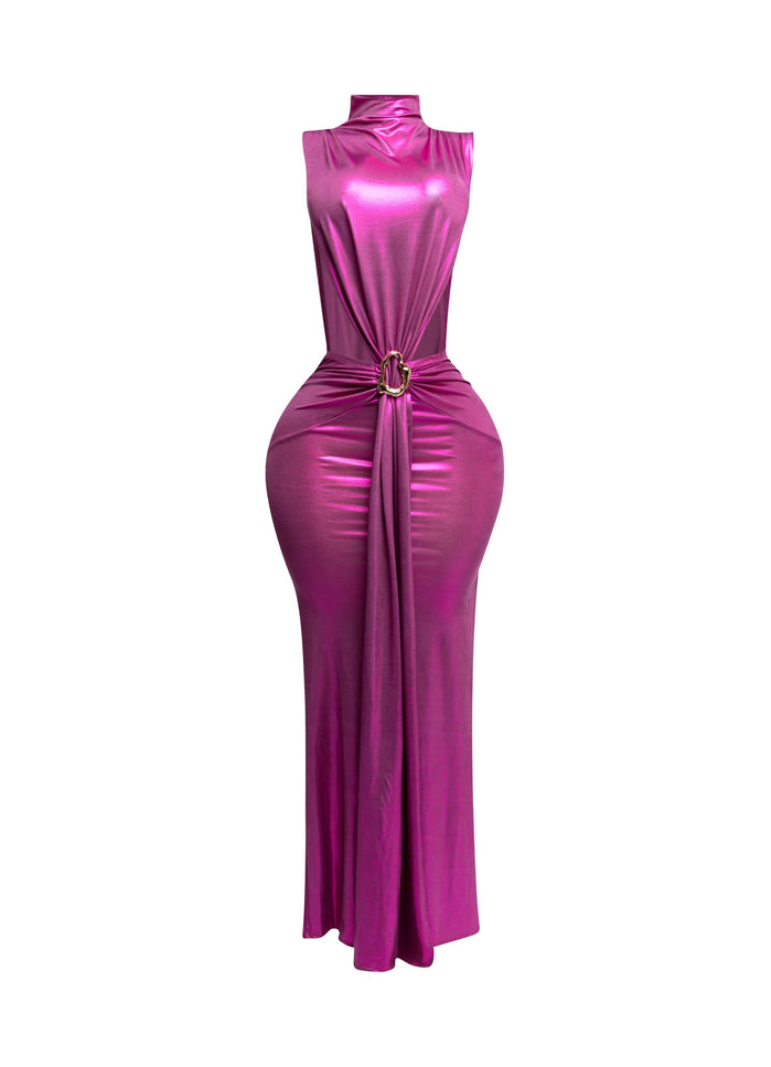 MOCK NECK AND TIED WAIST DRESS - Muvin 
