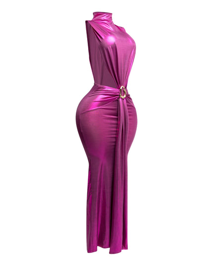 MOCK NECK AND TIED WAIST DRESS - Muvin 