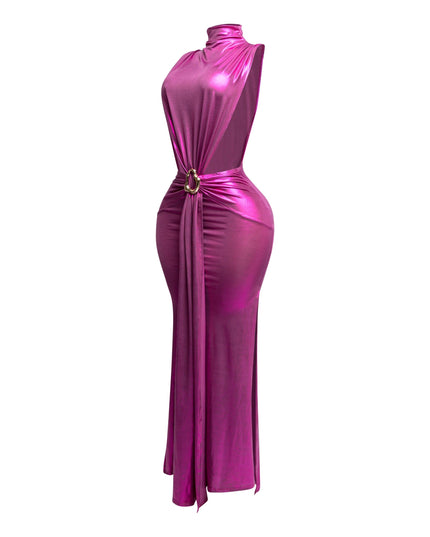 MOCK NECK AND TIED WAIST DRESS - Muvin 