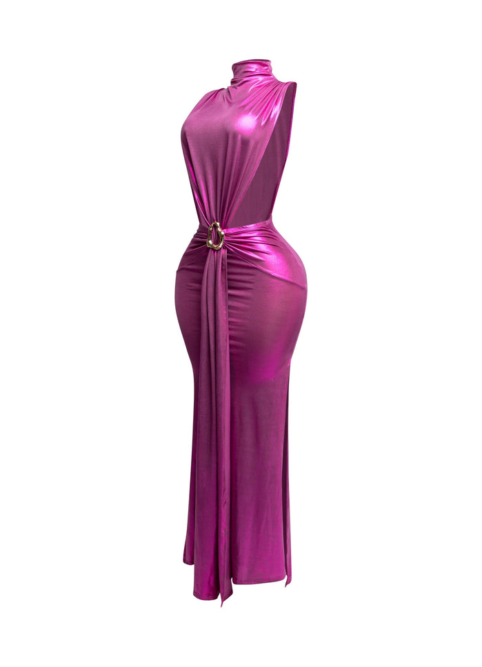 MOCK NECK AND TIED WAIST DRESS - Muvin 