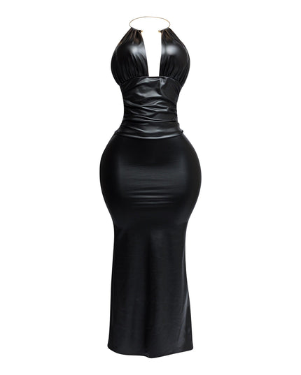 PU halter maxi dress - Muvin 