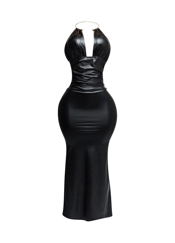 PU halter maxi dress - Muvin 