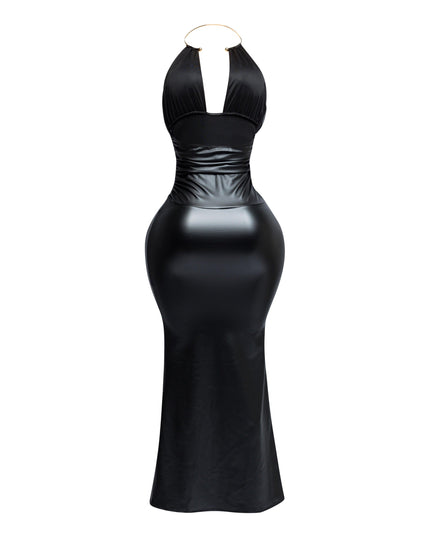 PU halter maxi dress - Muvin 