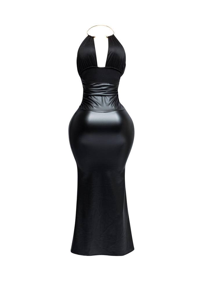 PU halter maxi dress - Muvin 