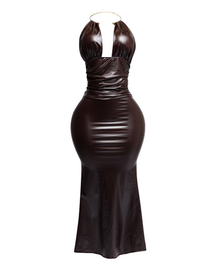 PU halter maxi dress - Muvin 