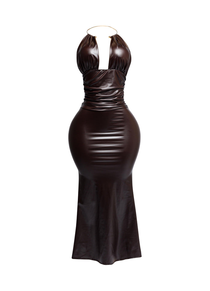 PU halter maxi dress - Muvin 