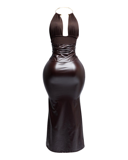 PU halter maxi dress - Muvin 