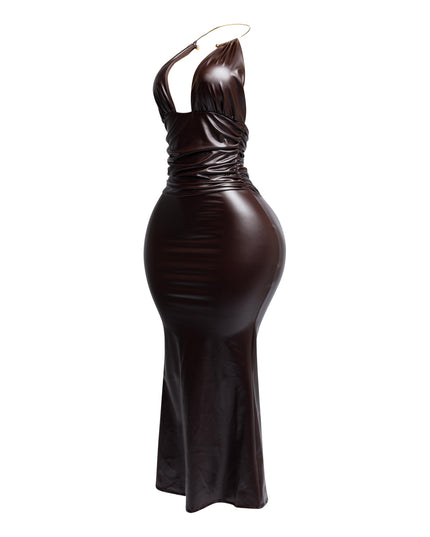 PU halter maxi dress - Muvin 