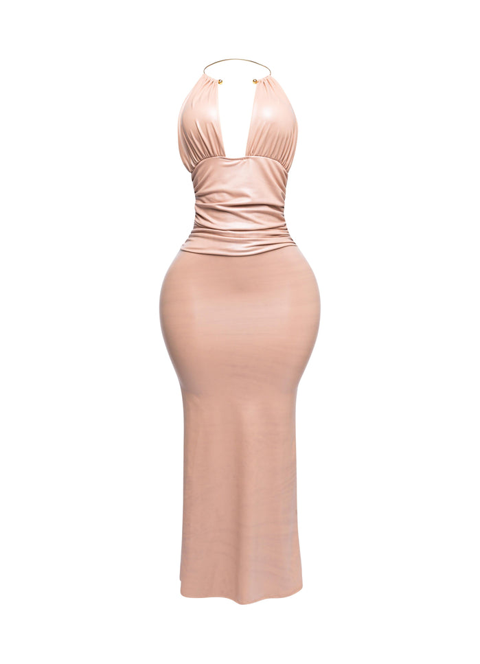 PU halter maxi dress - Muvin 