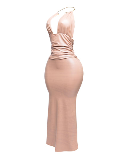 PU halter maxi dress - Muvin 