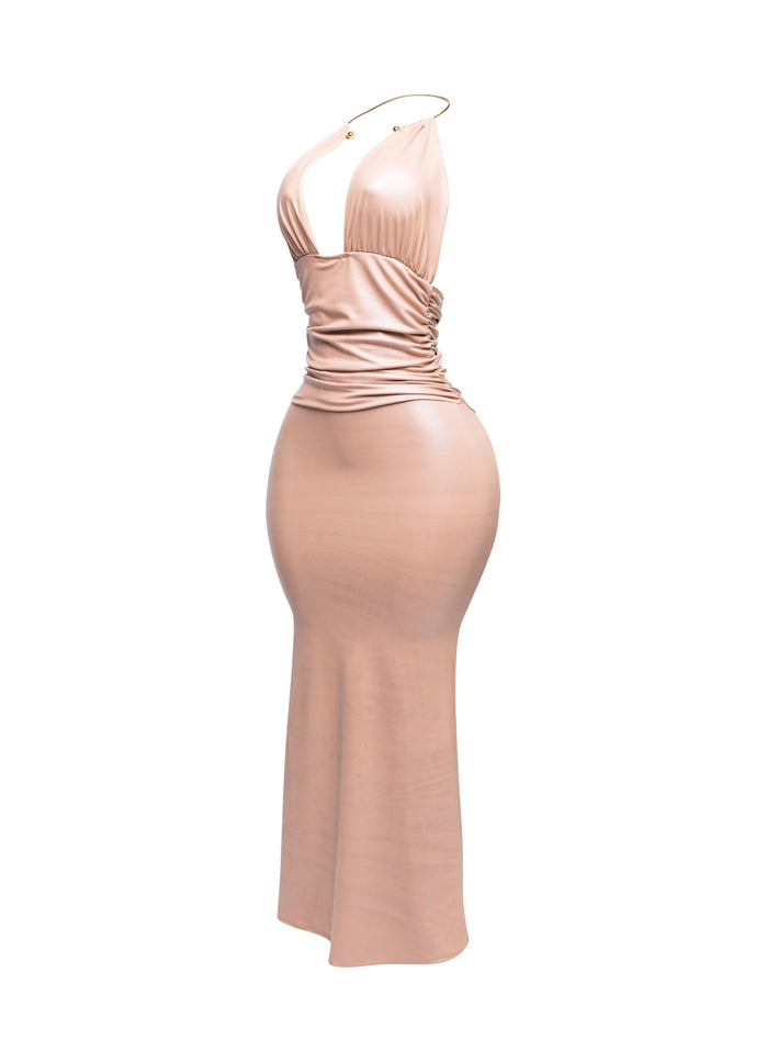 PU halter maxi dress - Muvin 
