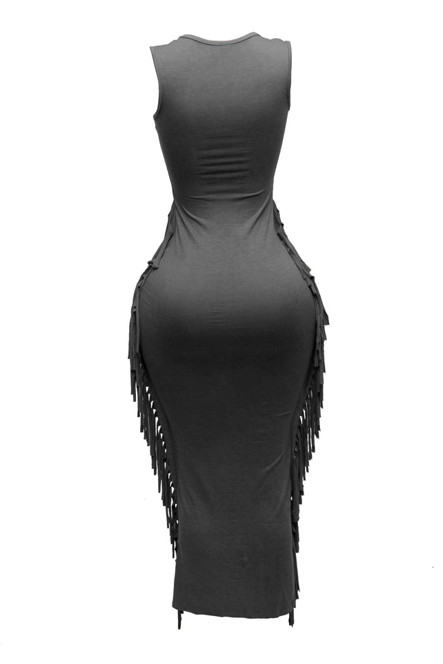 Sleeveless fringe maxi dress - Muvin 