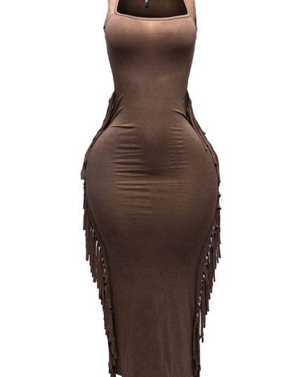 Sleeveless fringe maxi dress - Muvin 