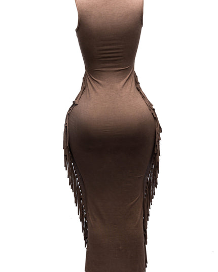 Sleeveless fringe maxi dress - Muvin 